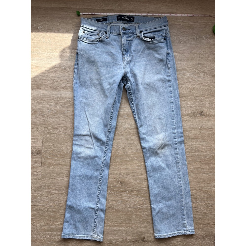 Hollister Jeans Mens 29x30‎ Blue Light Wash Denim Cotton Slim Fit Straight Leg
